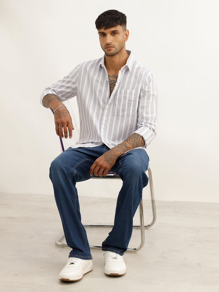 Regular Fit Striped Full Sleeve Shirt | Purple