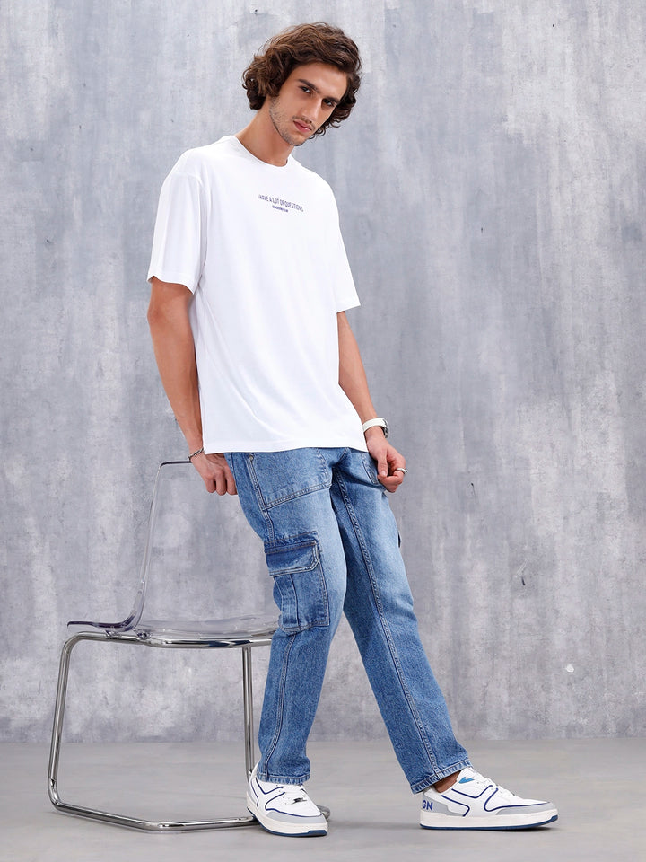 Casual Men Oversized Fit Tee With Graphic | White