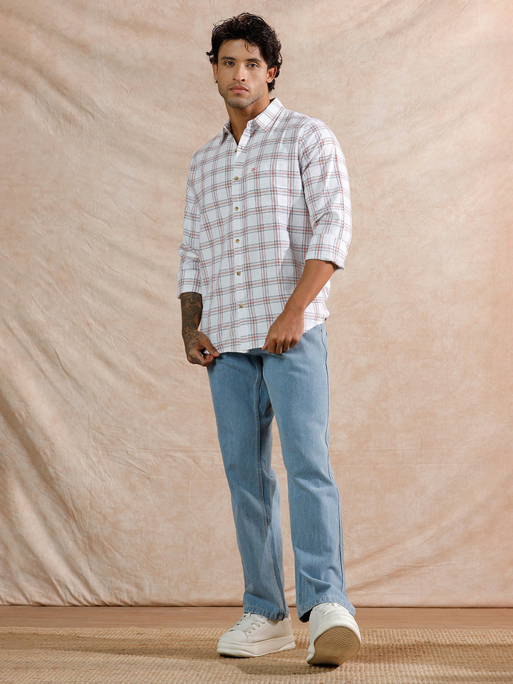Square Checks Regular Fit Shirt | White
