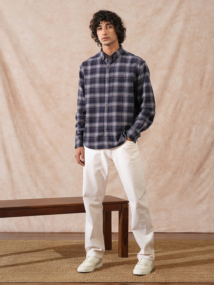 Textured Checks Comfort Fit Shirt | Black
