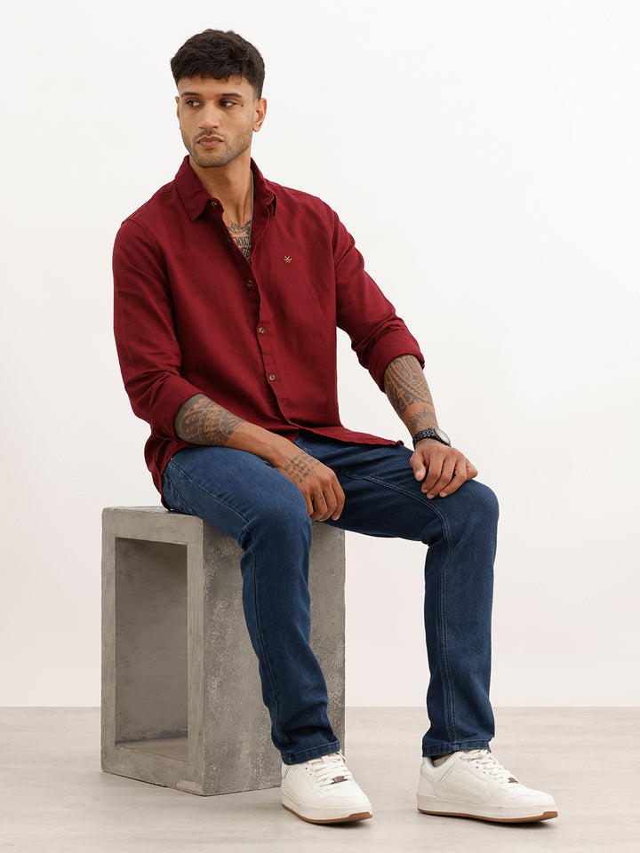 Solid Slim Fit Full Sleeve Shirt | Maroon