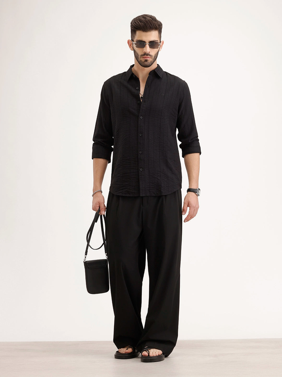 Solid Regular Fit Textured Shirt | Black