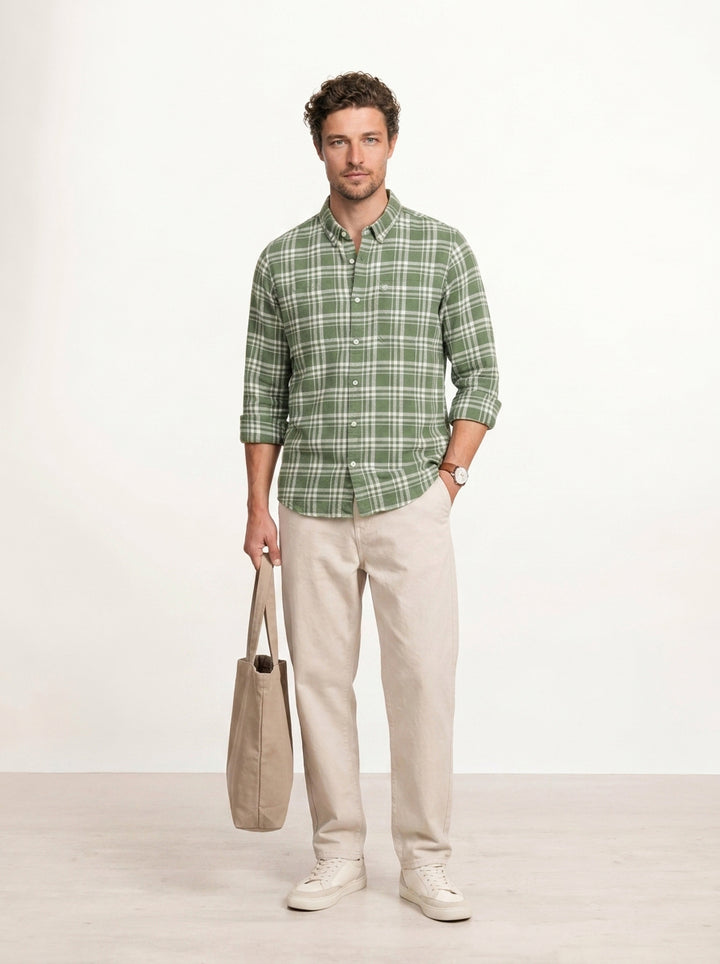 Slim Fit Checkered Shirt | Olive