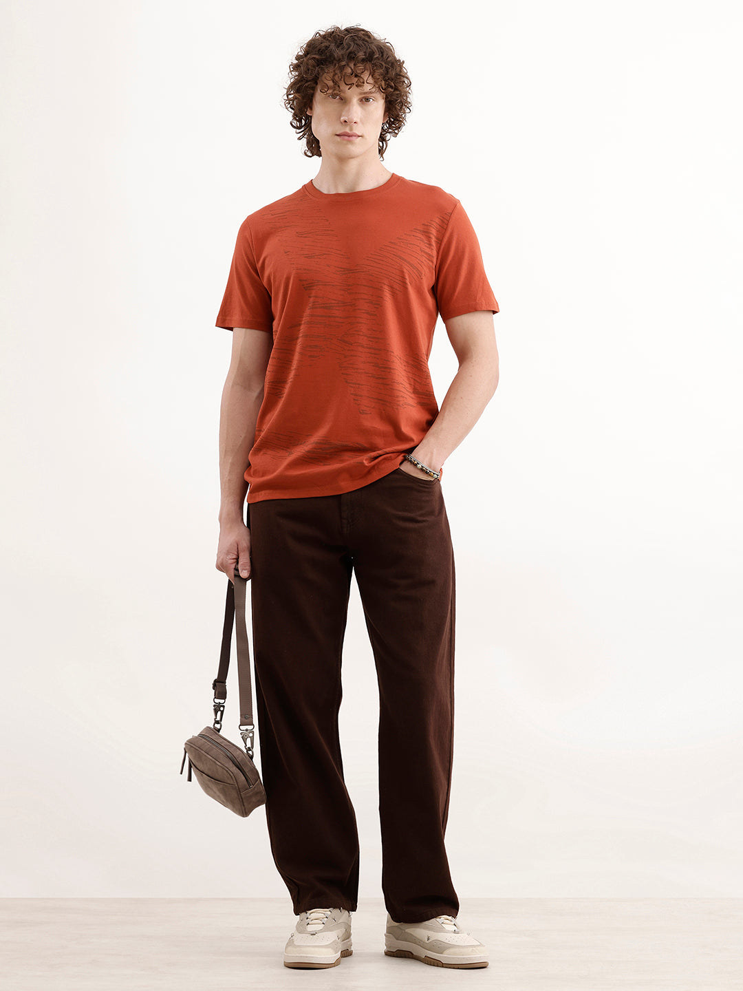 Slim Fit Placement Printed T-Shirt  | Rust