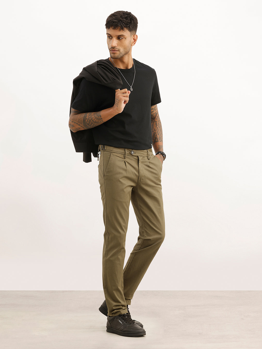 Solid Slim Fit Pleated Trouser | Olive | WTR0100SL5133W