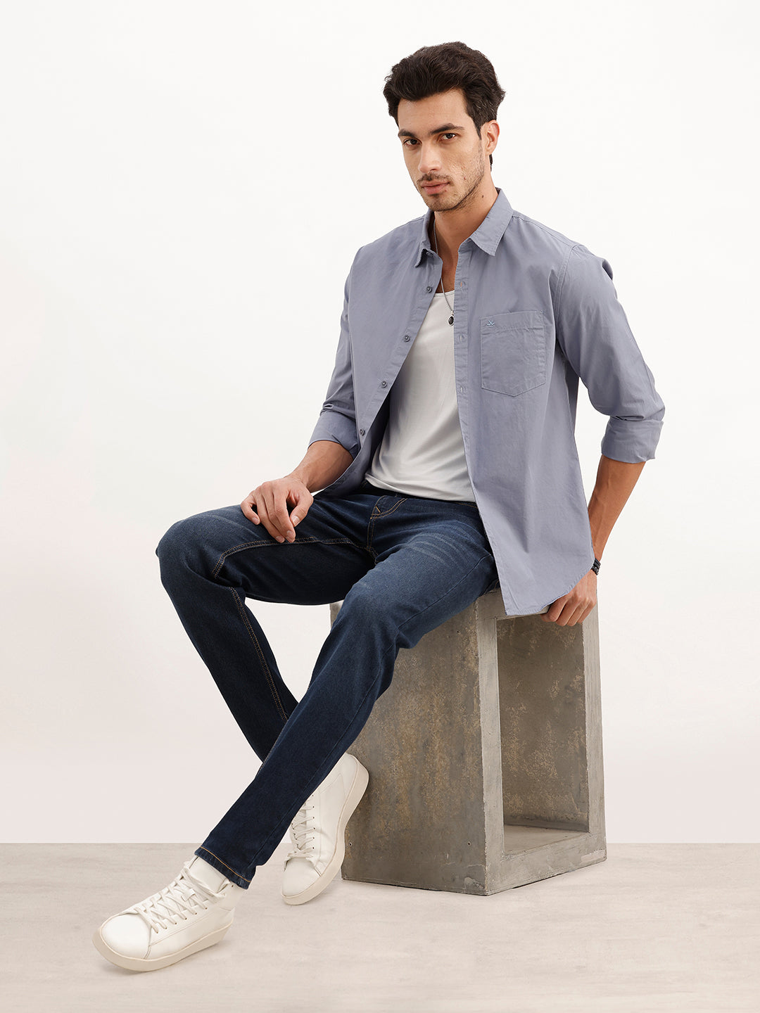 Solid Regular Fit Full Sleeve Shirt | Grey | WWSH9149F