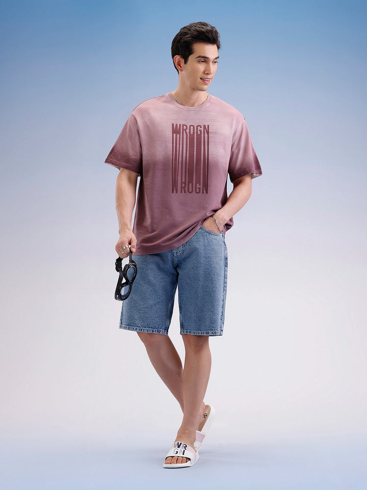 Oversized Gradient Printed T-Shirt  | Maroon