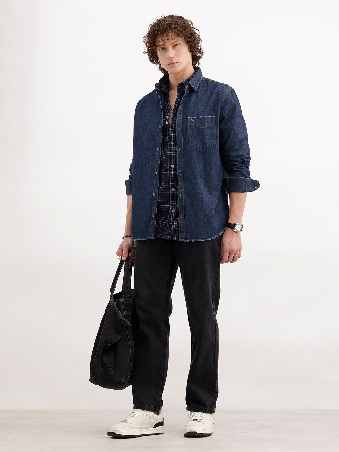Slim Fit Distressed Denim Shirt | Dark Blue