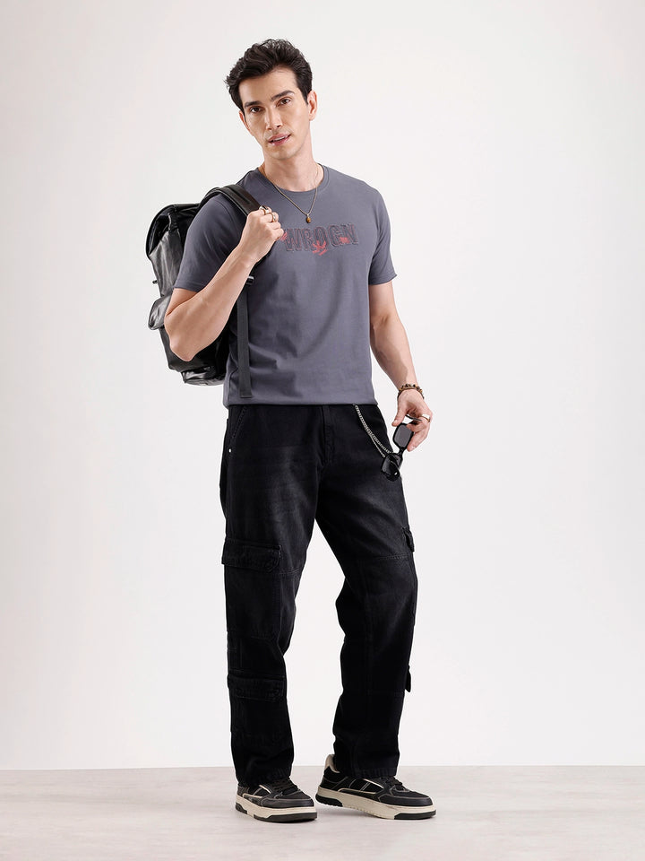 Solid Embroidery Patch T-Shirt   |  Grey