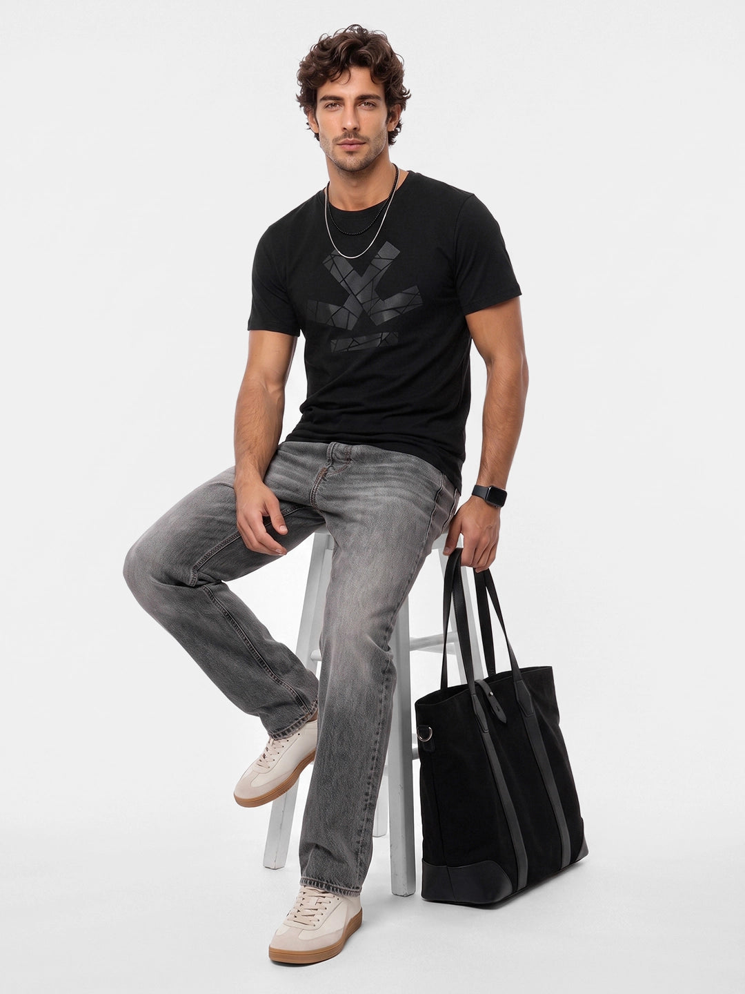 Slim Fit Placement Printed T-Shirt | Black
