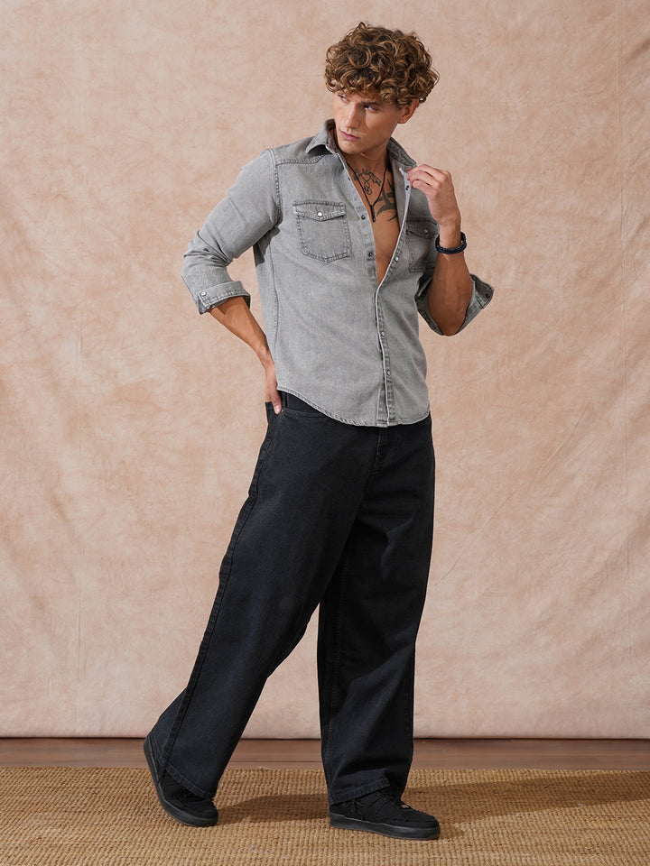 Solid Baggy Fit Jeans | Black