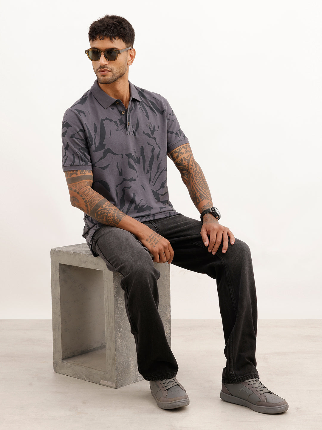 Slim Fit AOP Polo T-Shirt | Grey