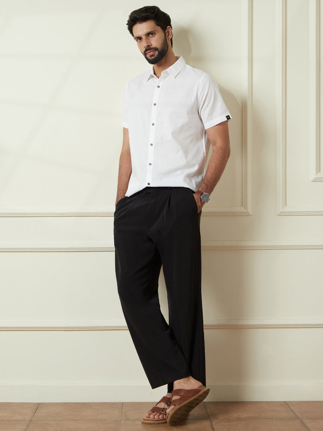 Solid White Cotton Slim Fit Shirt