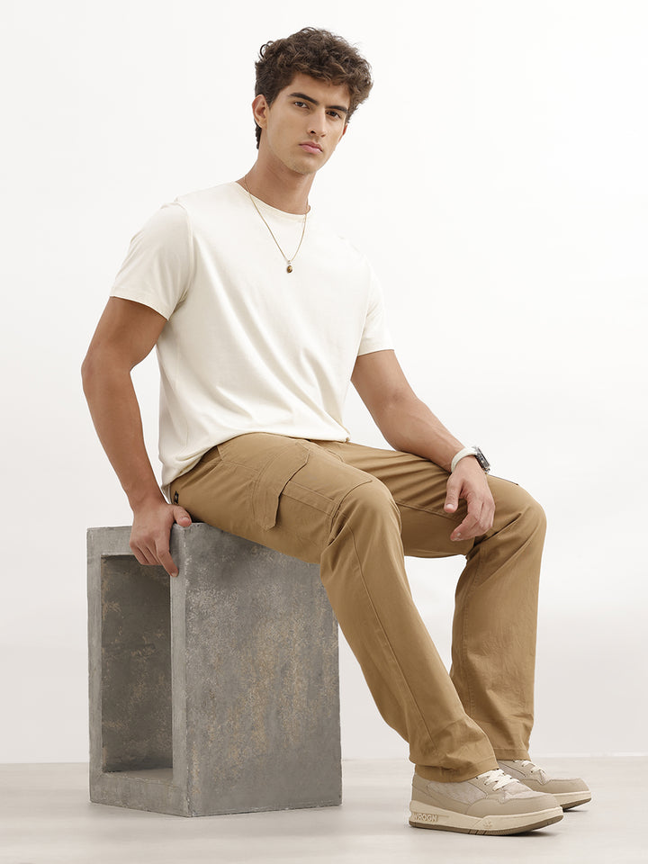 Solid Straight Fit Cargo Trouser | Khaki