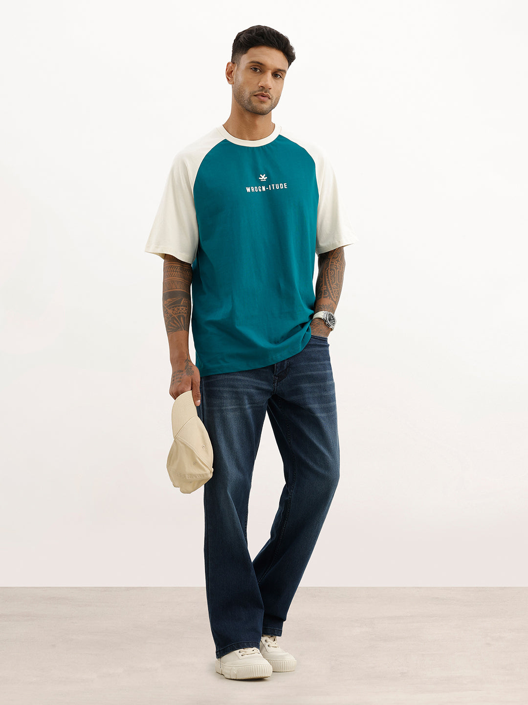 Classic Colourblock Raglan Collar T-Shirt | Green