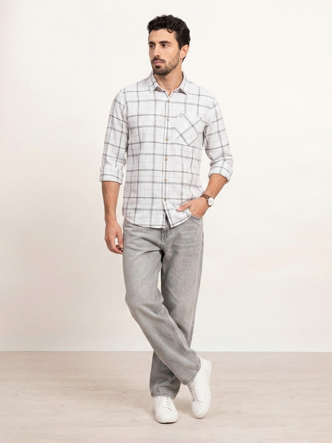 Slim Fit checkered Shirt | White