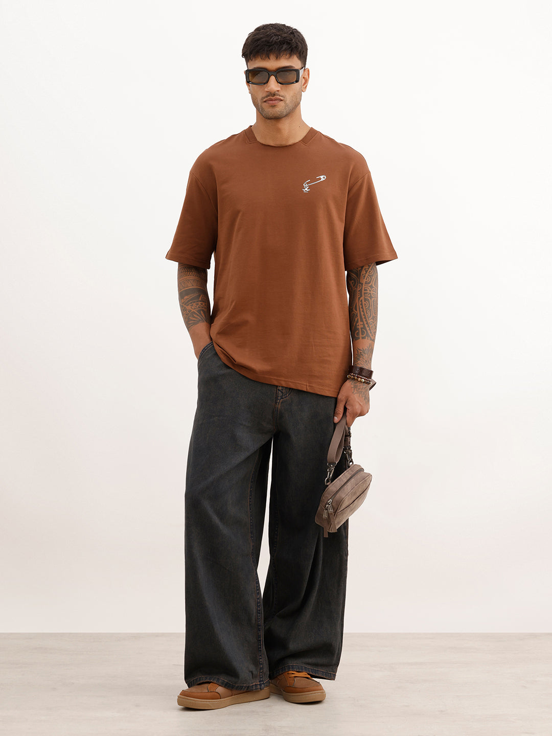 Oversized Placement Printed T-Shirt | Brown