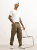 Loose Fit Solid Denim Cargo | Olive