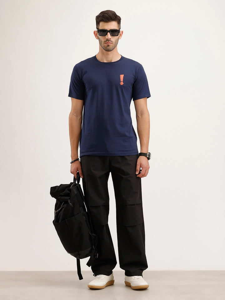 Slim Fit Placement Printed T-Shirt | Dark Blue