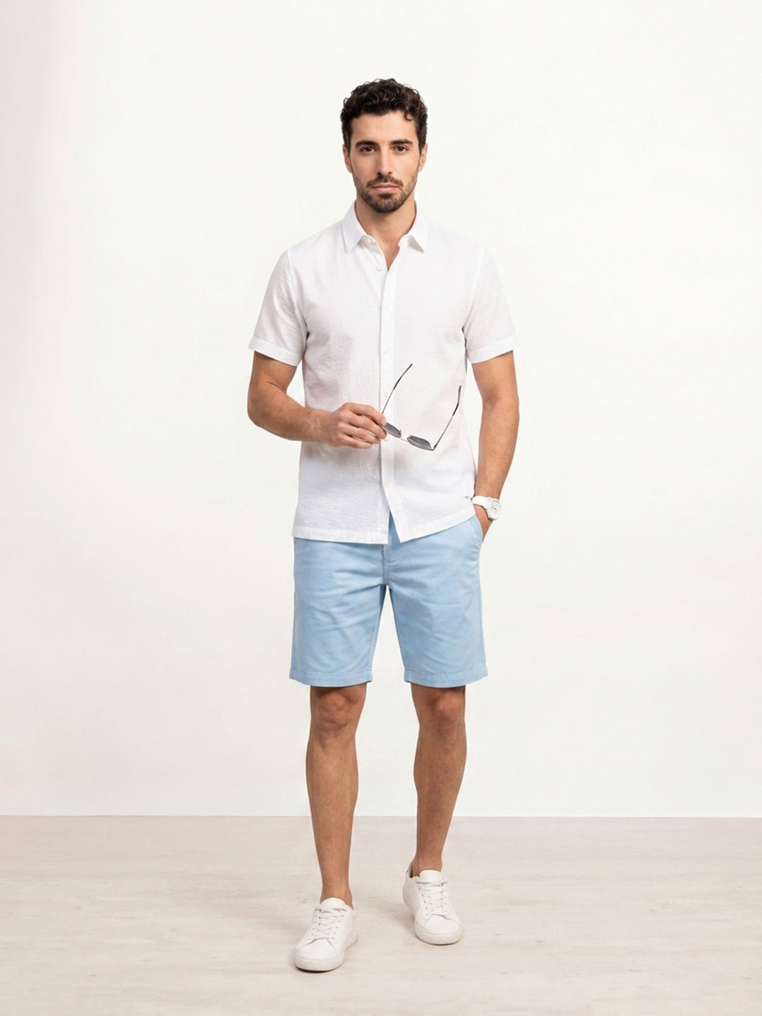Solid Slim Fit Half Sleeve Shirt | White