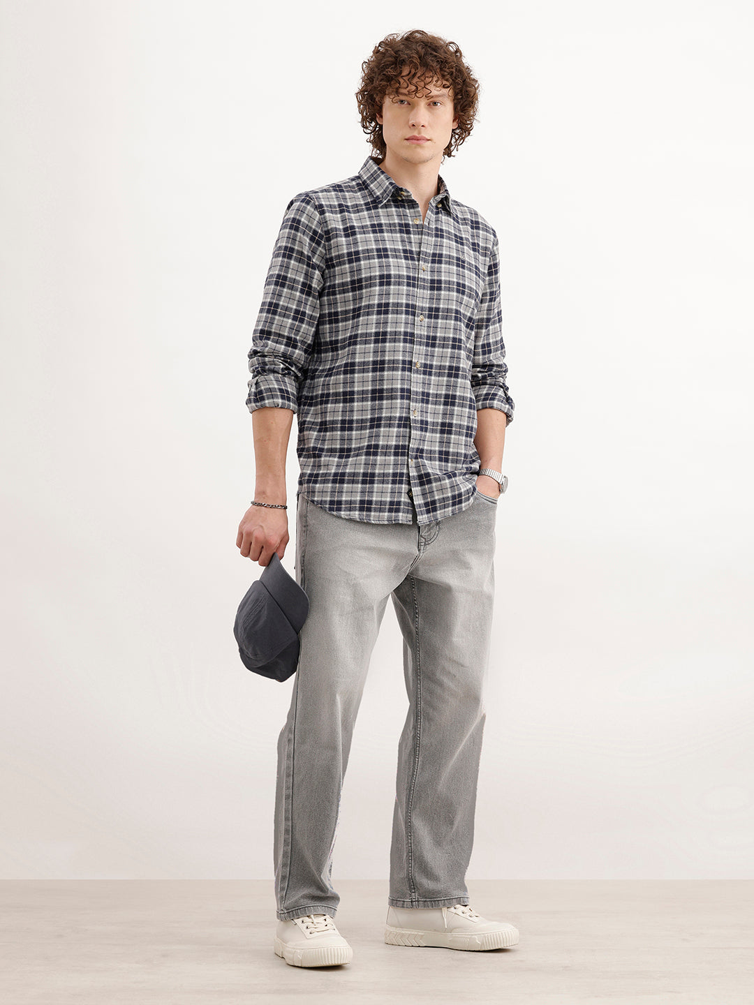 Slim Fit Checkered Shirt  | Grey