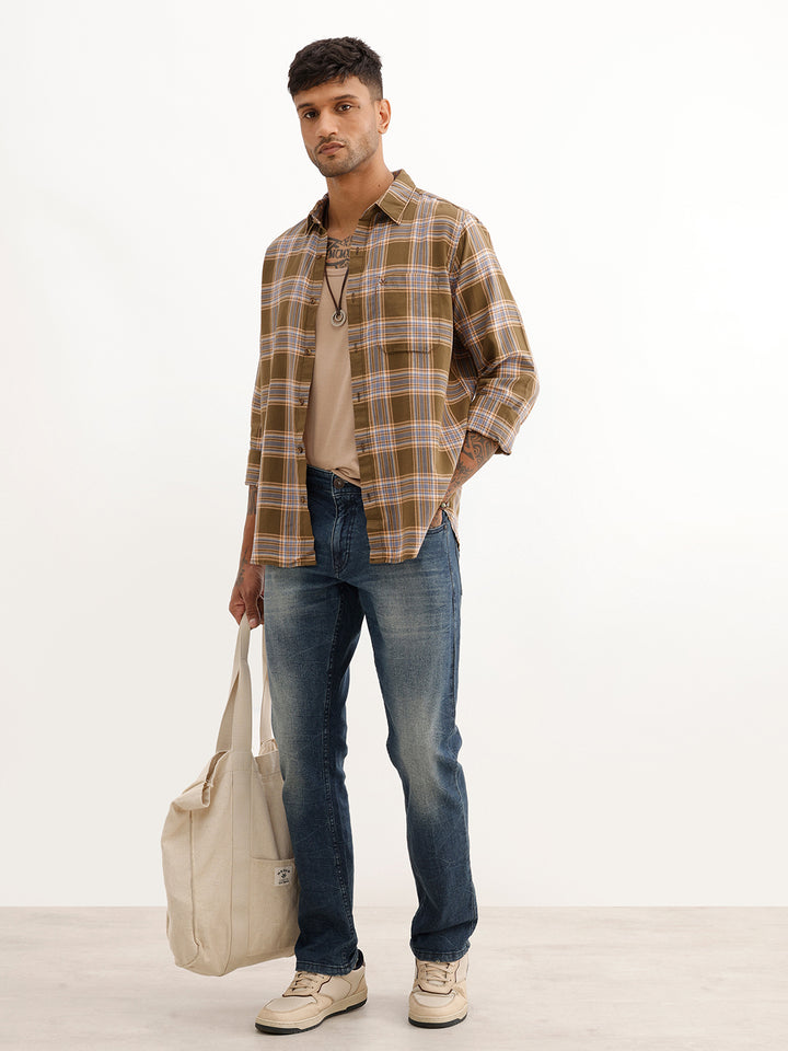 Regular Fit Full Sleeve Checkered Shirt | Green