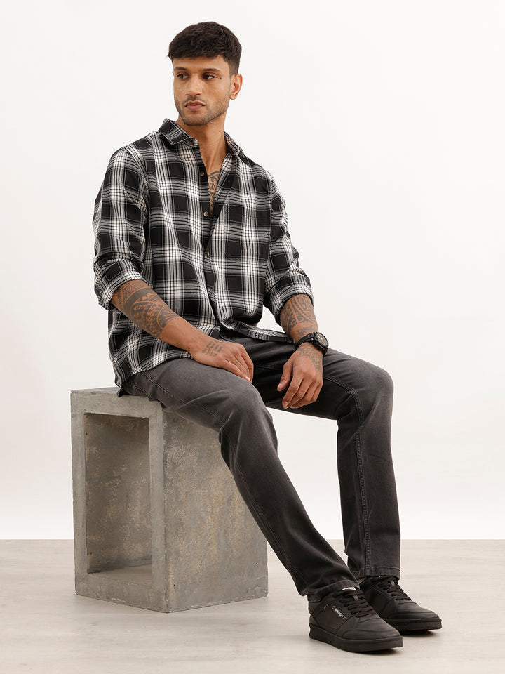 Regular Fit Full Sleeve Checkered Shirt | Black