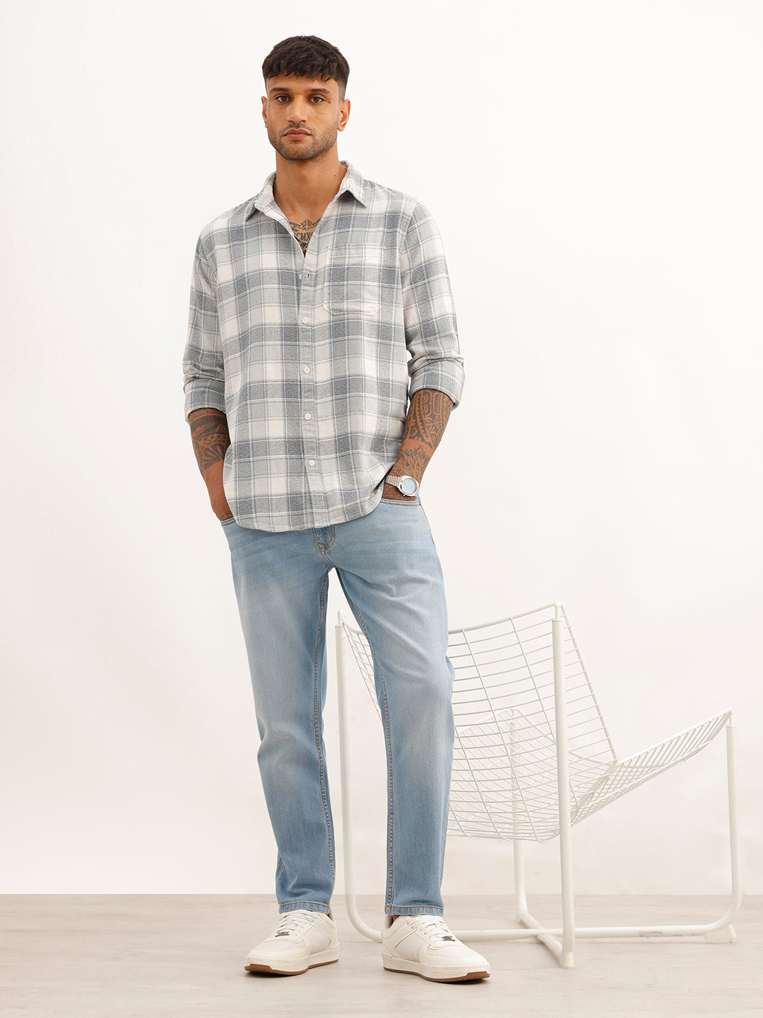 Slim Fit Checkered Full Sleeve Shirt | Blue