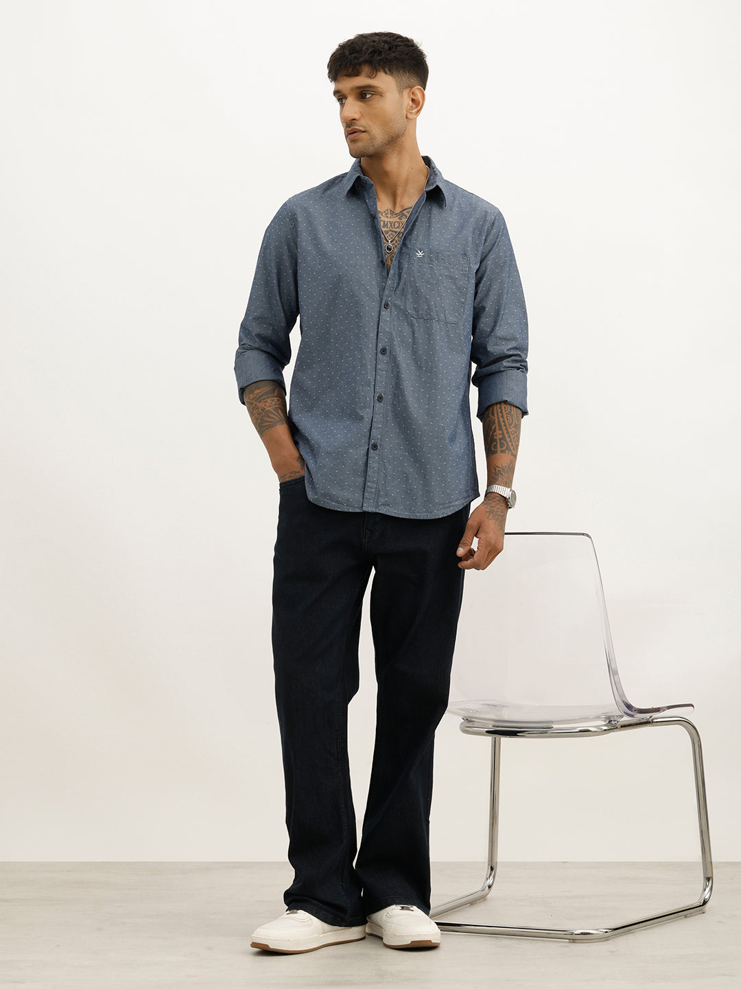 Slim Fit AOP Full Sleeve Shirt | Grey