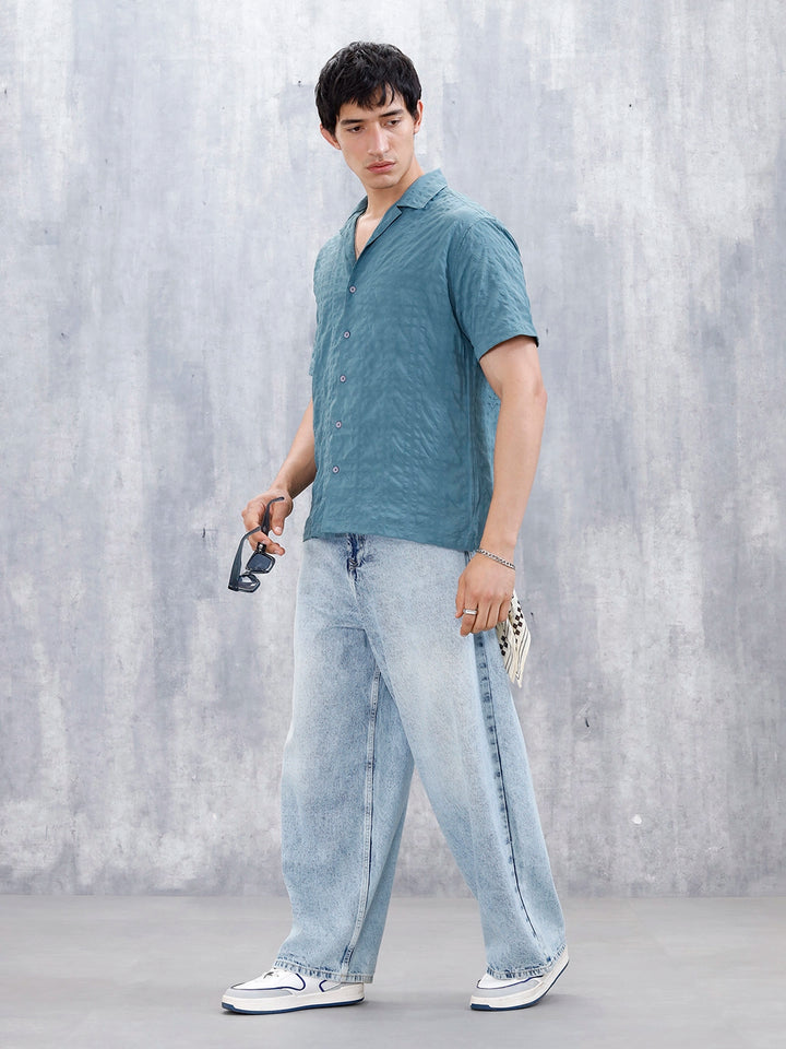 Wrogn Mens Casual Textured Comfort Fit Shirt | Green