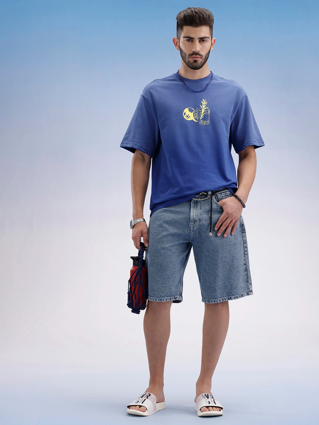 Oversized Fit Front Printed T-Shirt | Blue