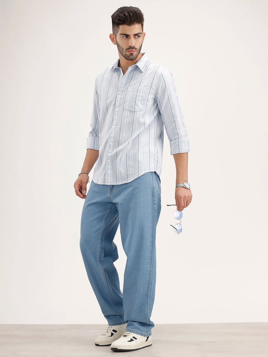 Solid Loose Fit Denim Jeans | Light Blue