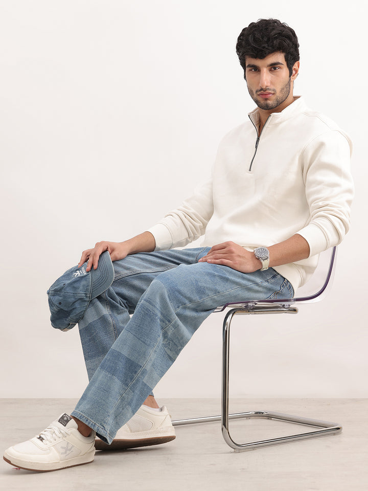 Solid Regular Quater Zipper Sweatshirt | Off White
