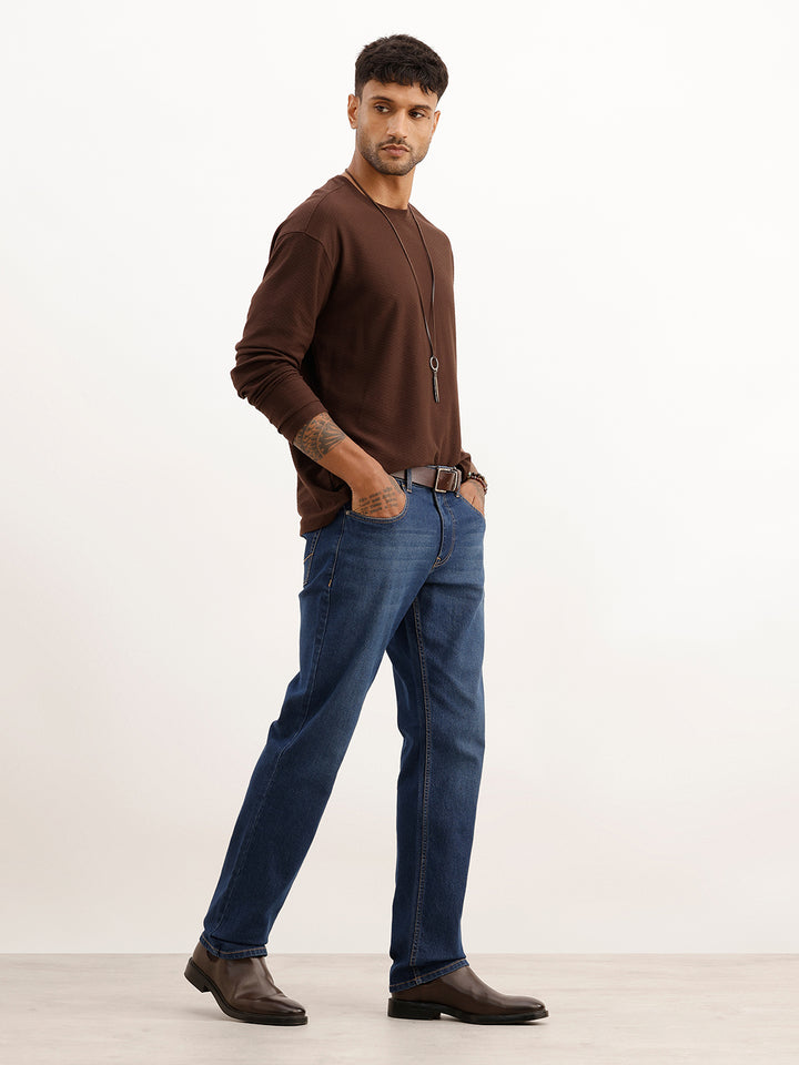 Faded Straight Fit Denim Jeans | Blue