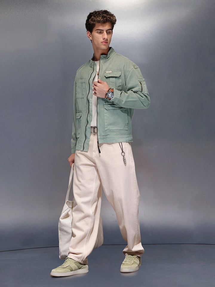 Sage Cargo-Style Zip Jacket | Olive