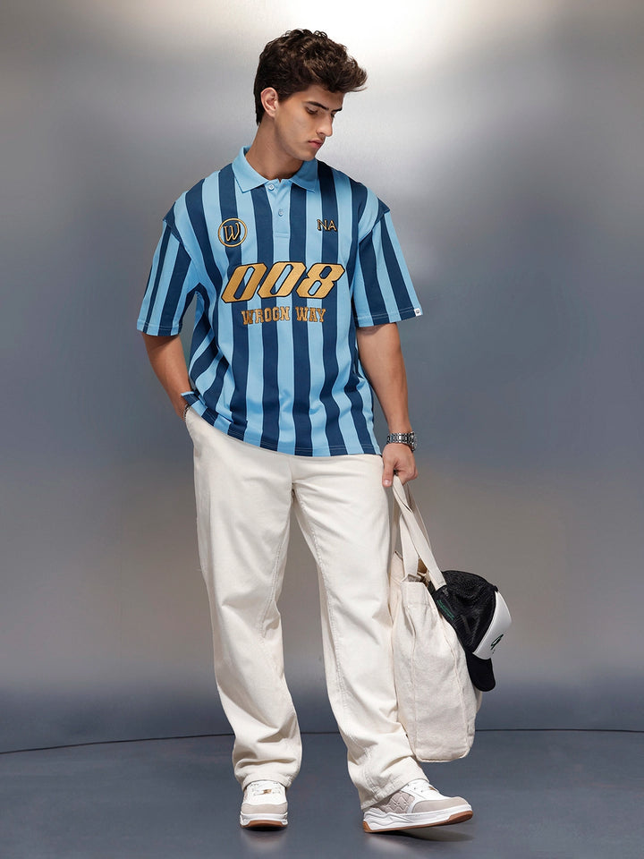 Emroidered Oversized Polo T-Shirt   |  Blue