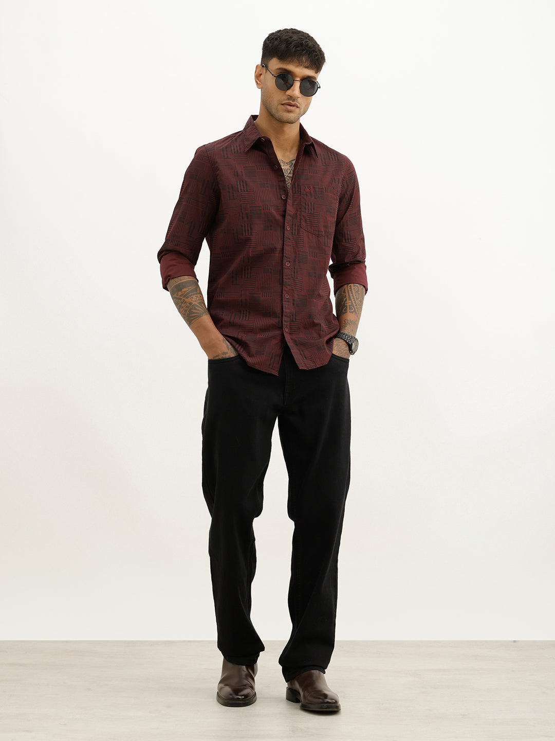 Slim Fit AOP Full Sleeve Shirt | Black