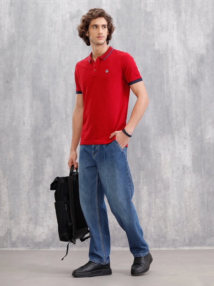 Contrast Collar Tipping Polo T-Shirt | Red