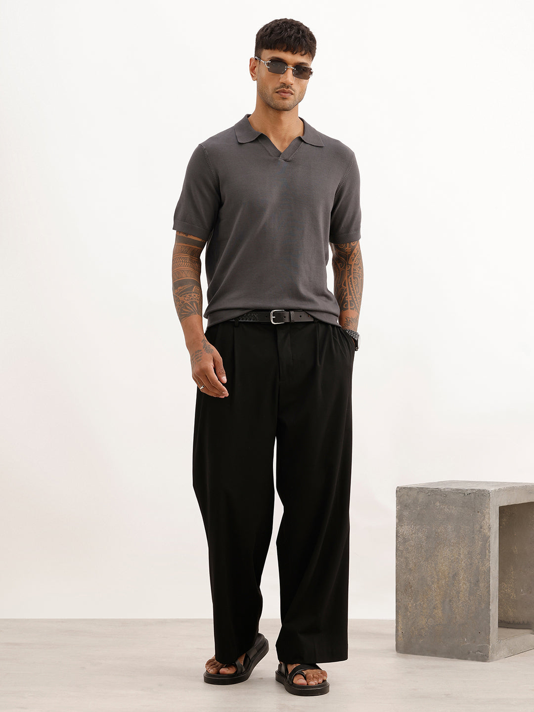 Solid Slim Fit Flatknit Polo T-Shirt | Dark Grey | WPT02HSSL1623S