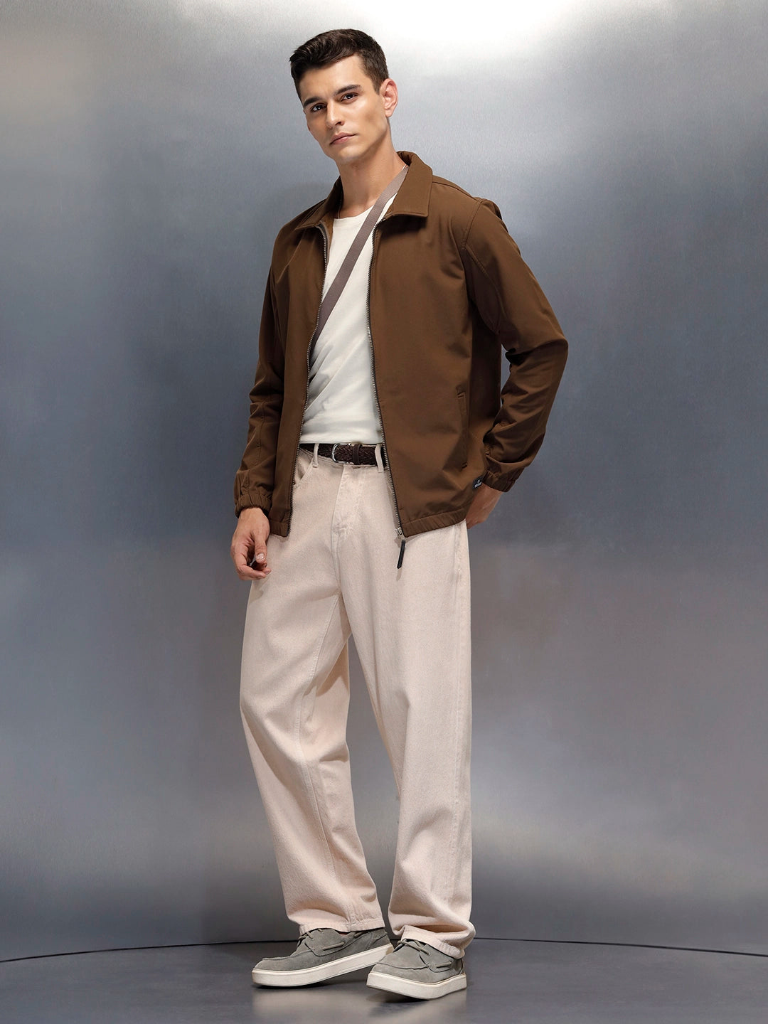 Men's Regular Fit Zip-up Jacket  | Brown