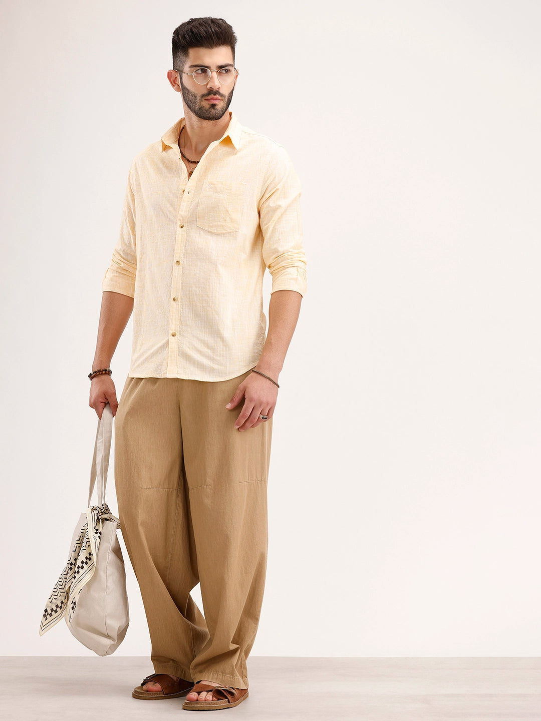 Solid Regular Fit Full Sleeves Shirt | Yellow