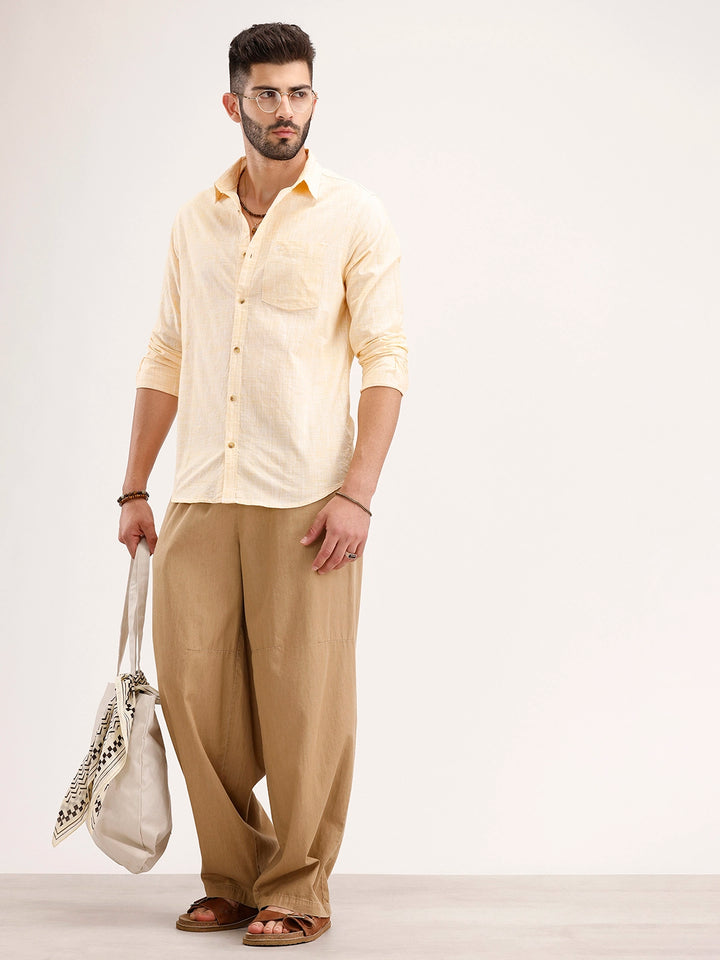 Solid Regular Fit Full Sleeves Shirt | Yellow