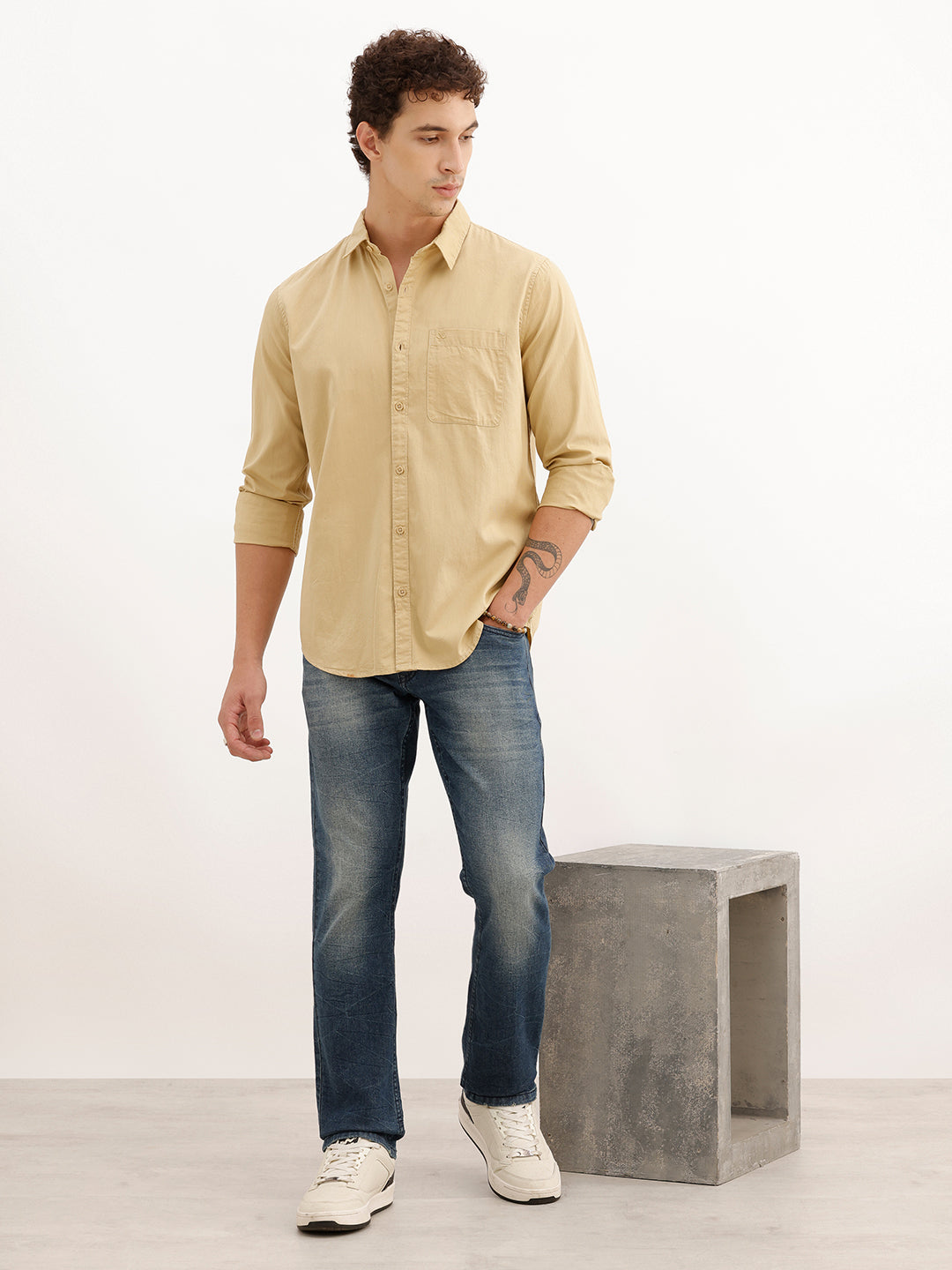 Solid Regular Fit Full Sleeve Shirt | Khaki