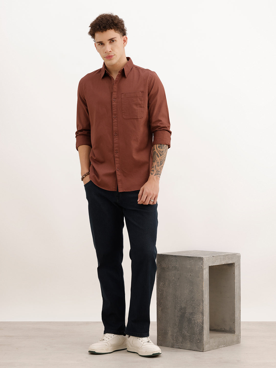 Solid Regular Fit Full Sleeve Shirt | Brown | WWSH0854MAZ