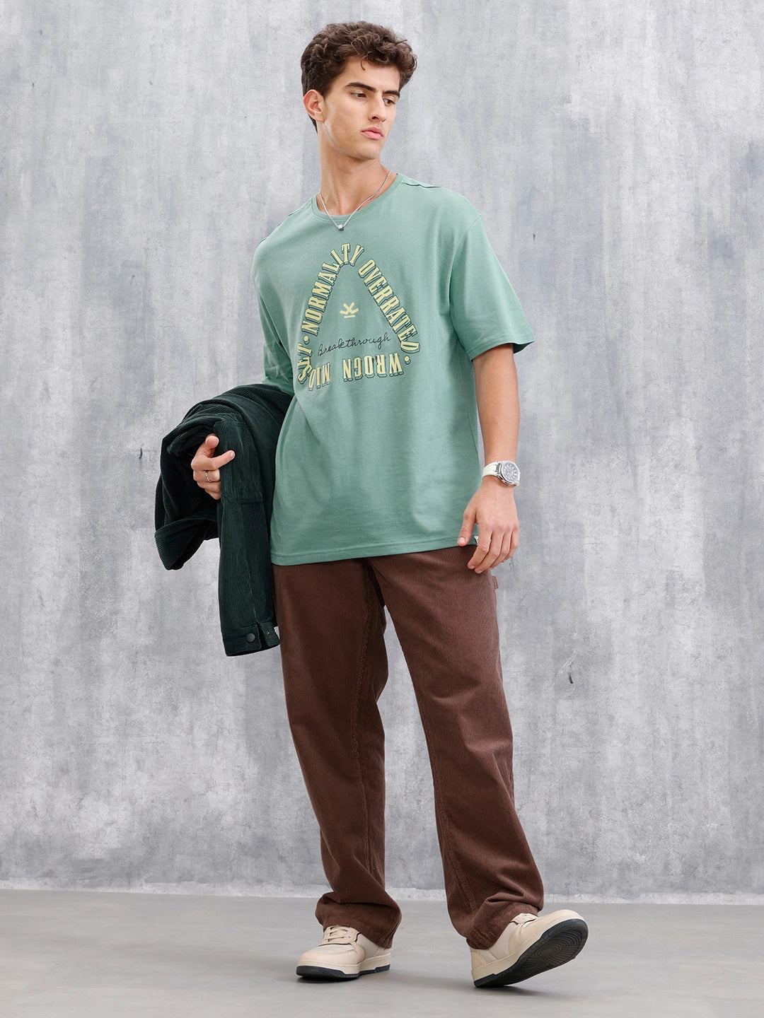 Retro Graphic Printed Oversized Fit T-shirt | Green