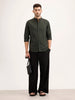 Regular Fit Mandarin Collar Textured Shirt | Dark Green