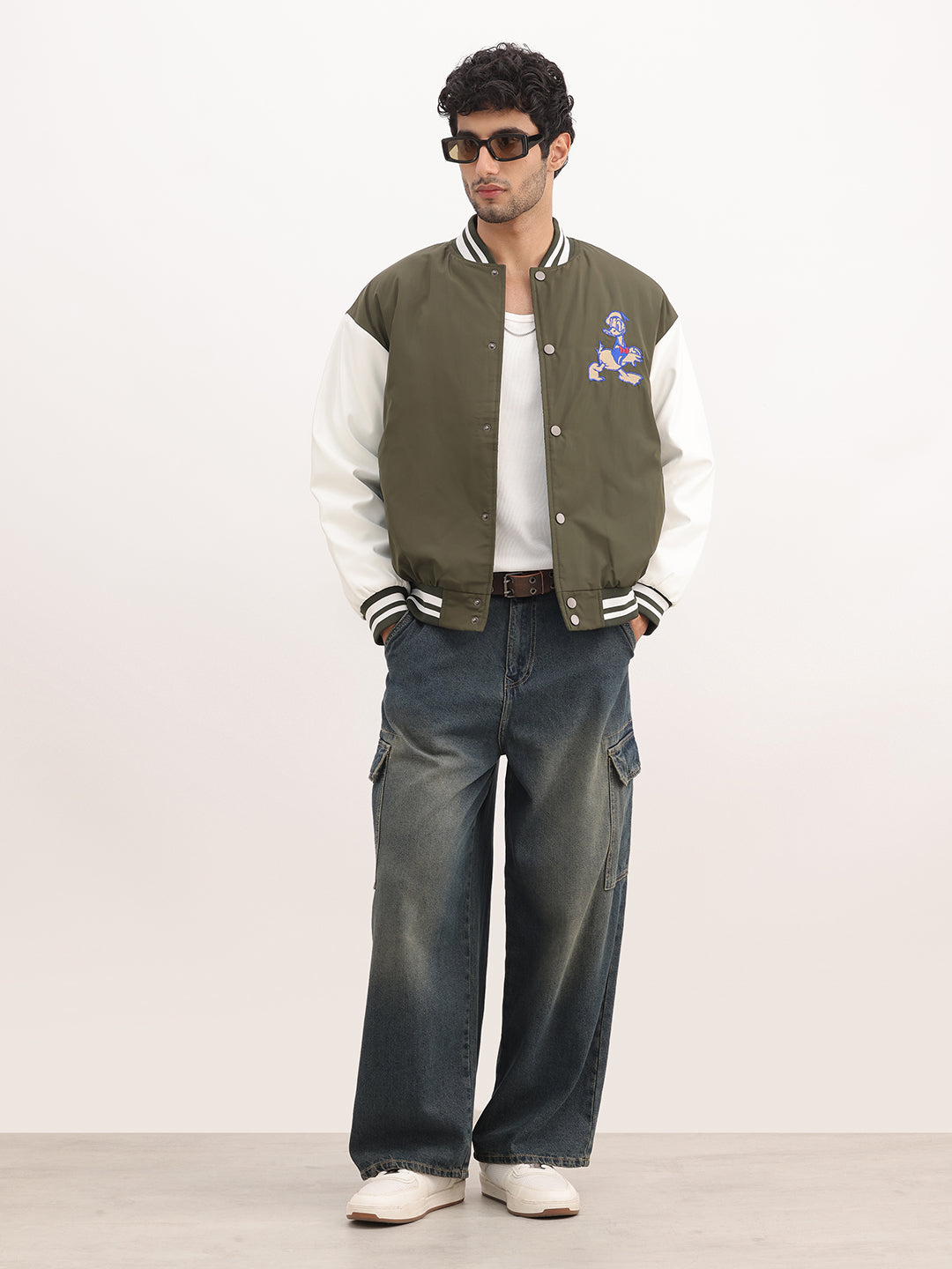 Relaxed Fit Embroidered Bomber Jacket | Green