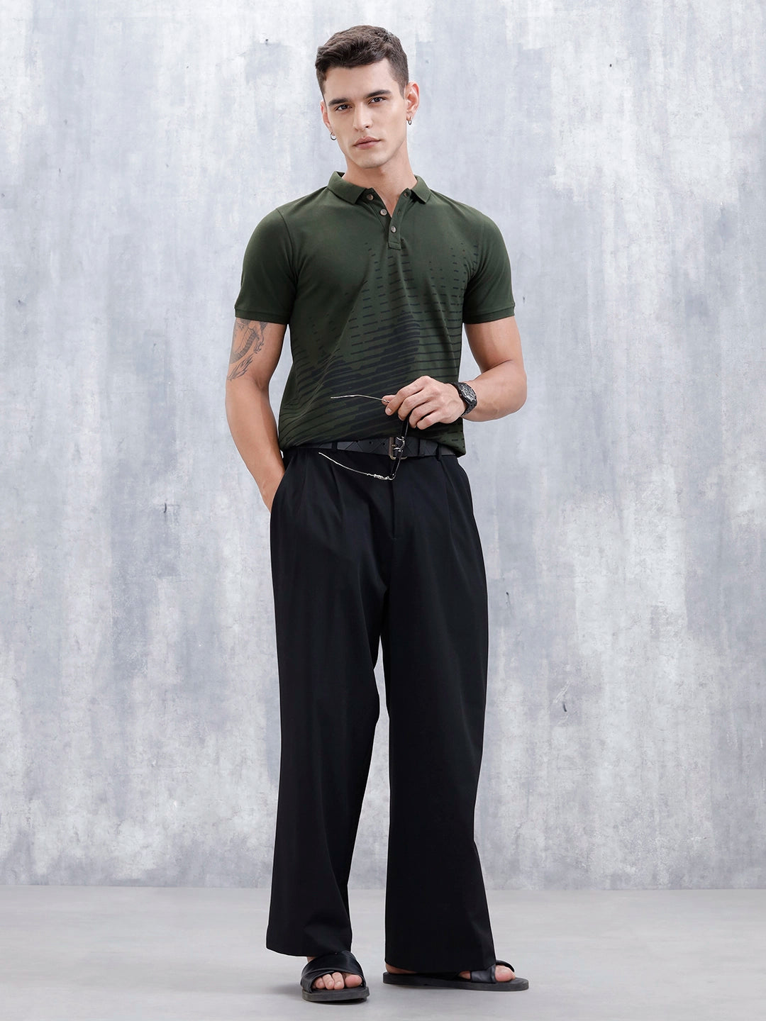 Regular Fit Graphic Printed Polo T-Shirt | Olive