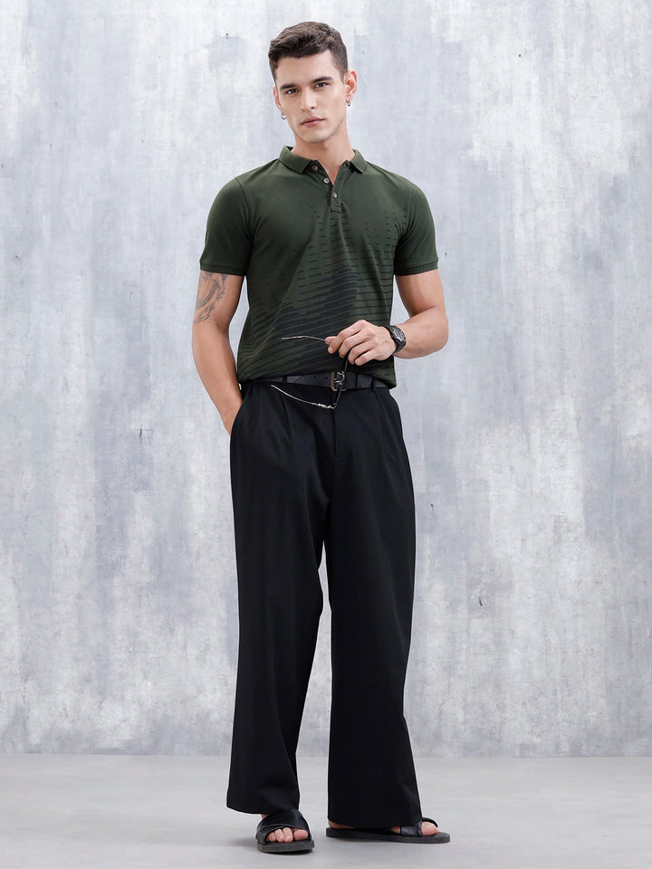 Regular Fit Graphic Printed Polo T-Shirt | Olive