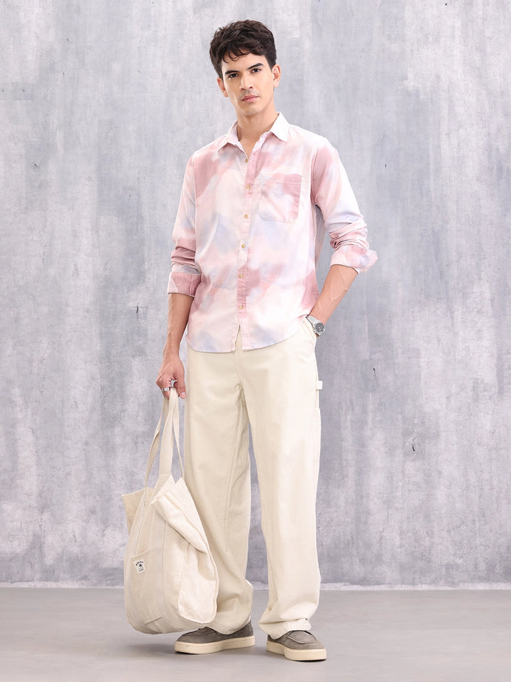 Men’s Pastel Tie-Dye Casual Shirt – Soft Cotton | Pink